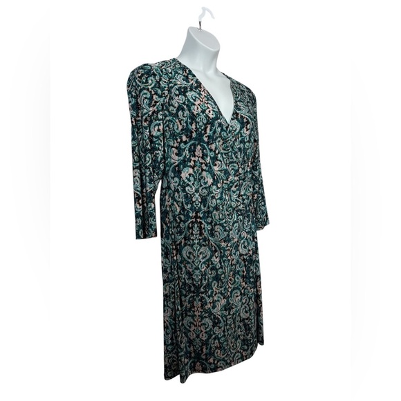 NEW, Anne Klein, Patterned Wrap Dress, Size 14, Green, Black, Pink - Picture 8 of 12